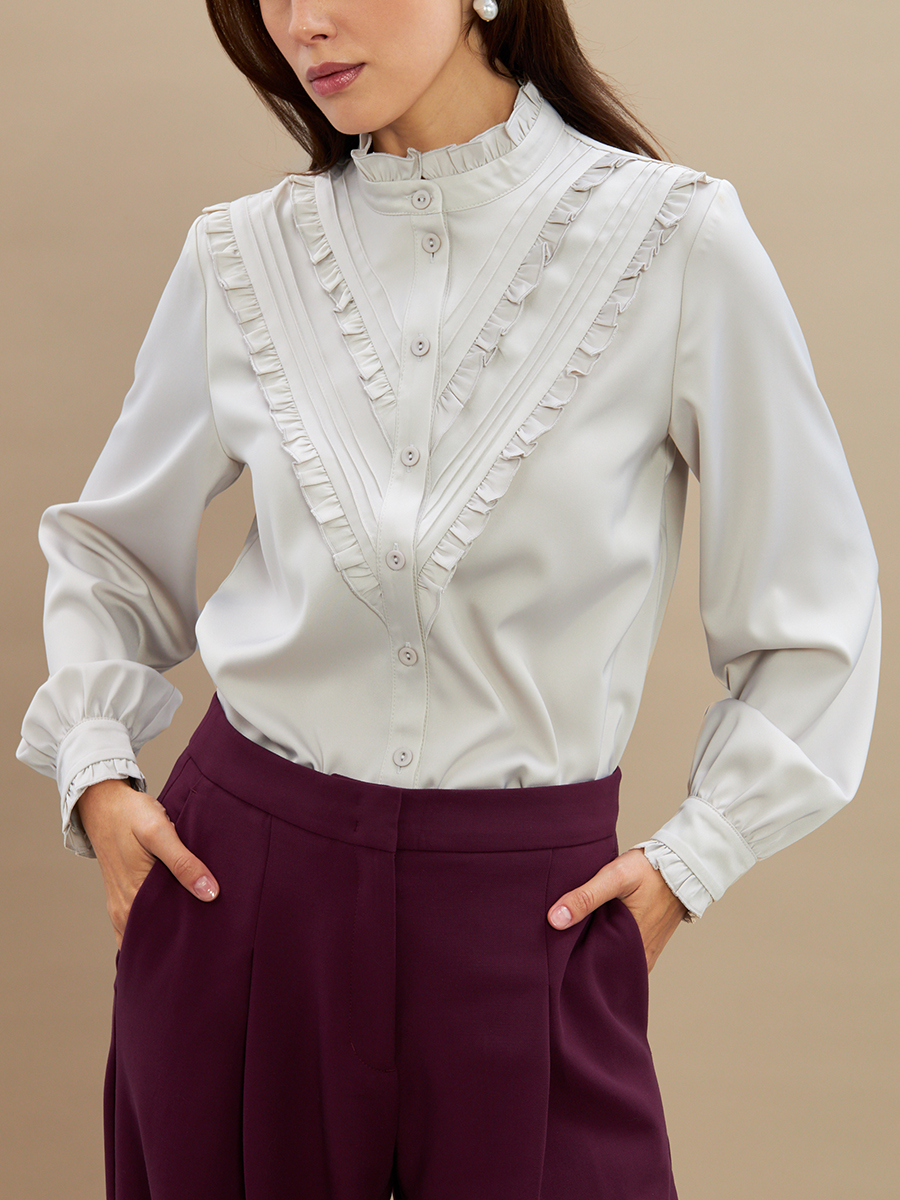 Блузка с рюшами OD-884-6 серо-коричневый