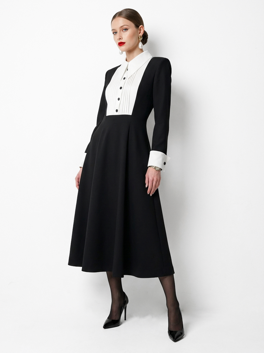 Платье черное из костюмной ткани с белой вставкой OD-1034-1