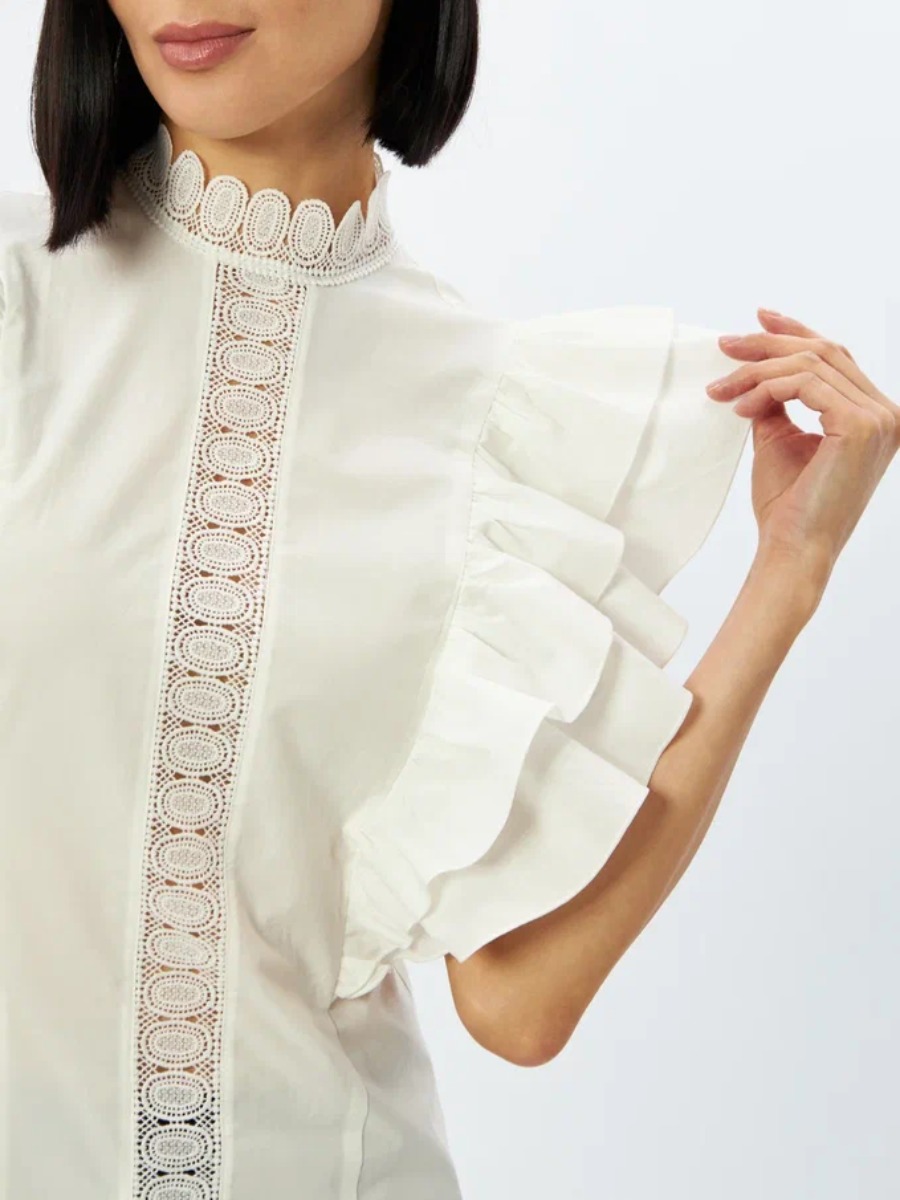 Блузка из хлопка с крыльями и кружевом OD-912-1 белый
