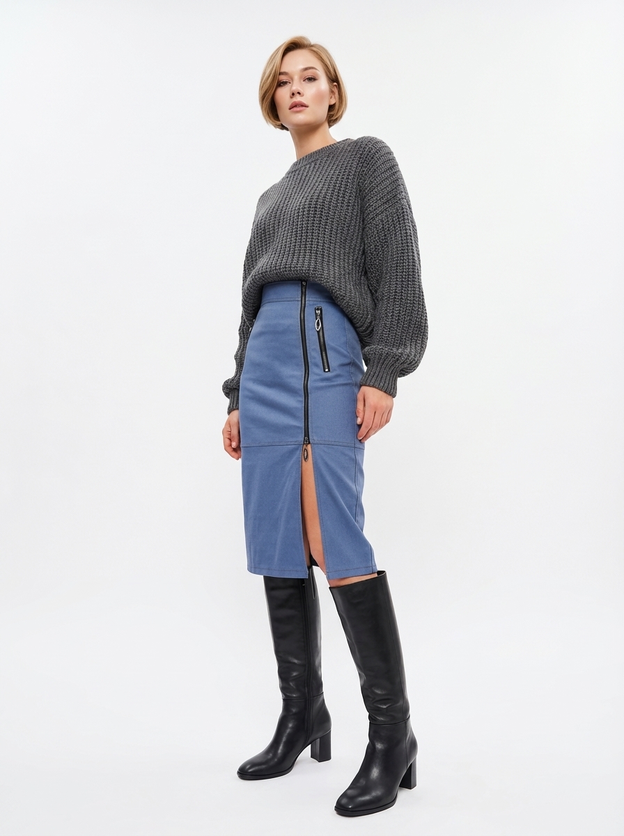 Юбка джинсовая с короткой молнией OD-866-1 синий