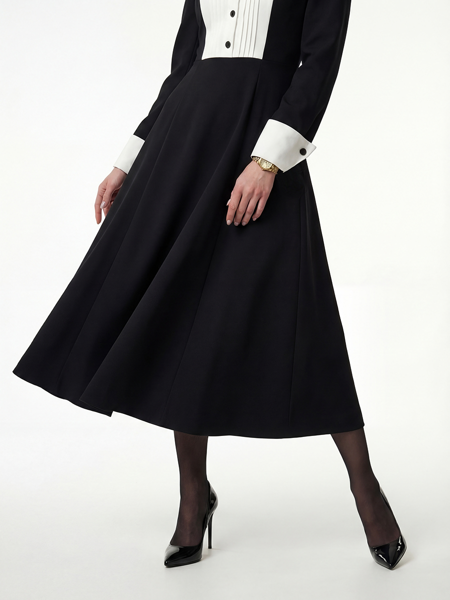 Платье черное из костюмной ткани с белой вставкой OD-1034-1