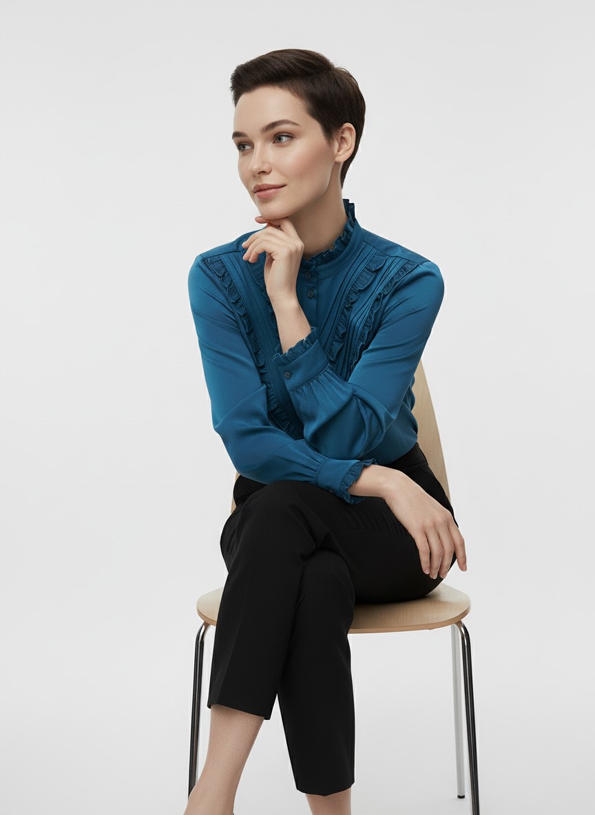 Блузка с рюшами OD-884-2 морская волна