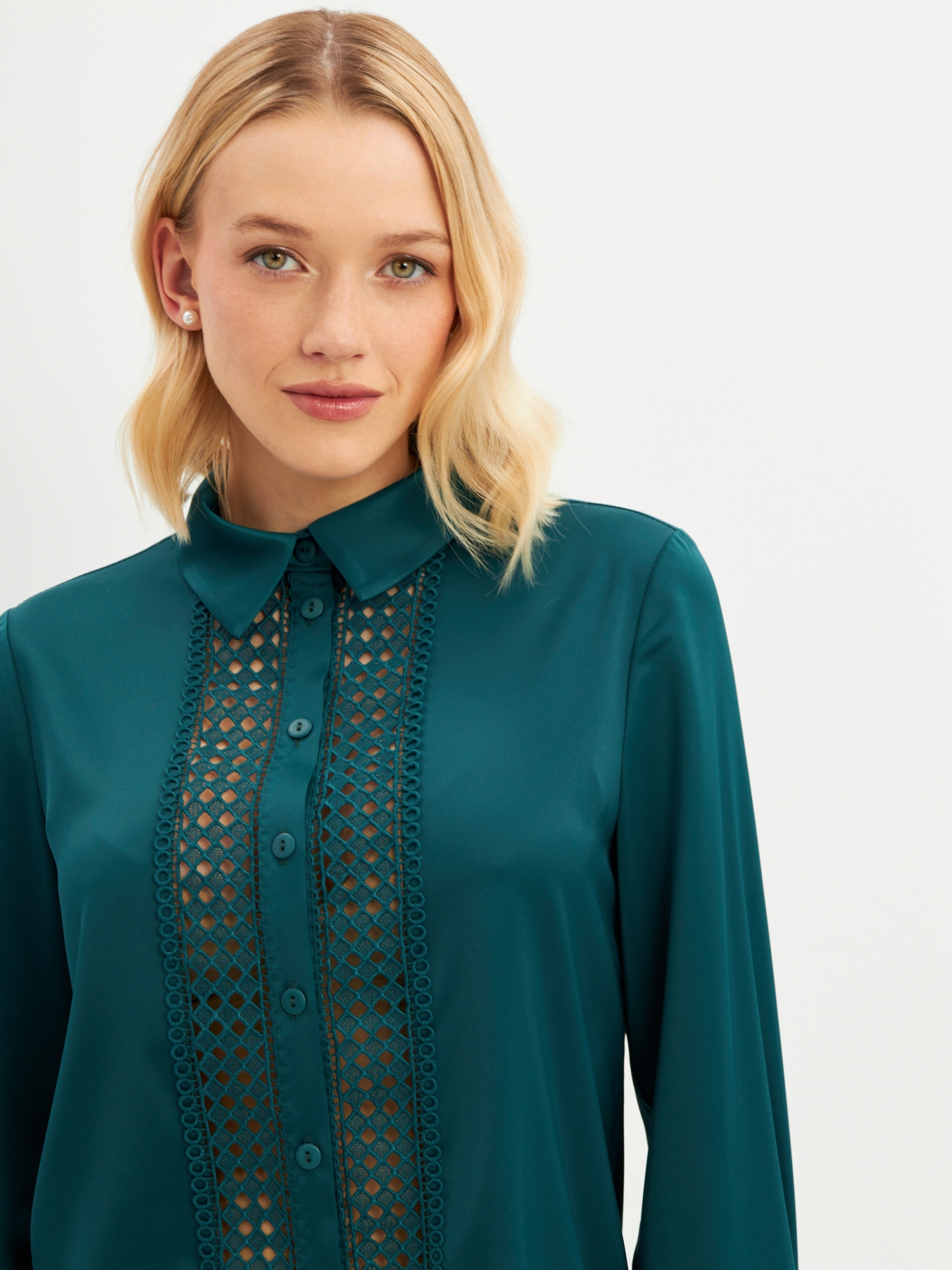 Блузка с кружевом OD-808-3 зеленый