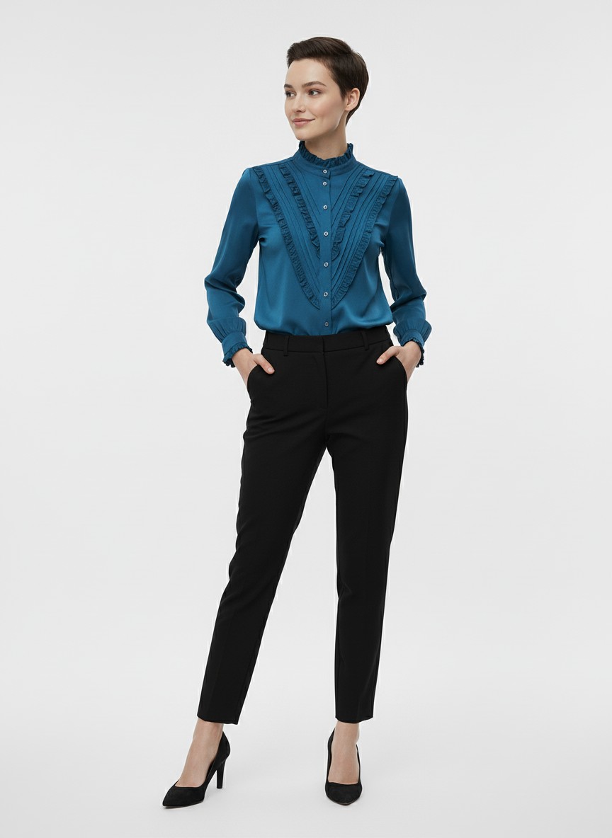 Блузка с рюшами OD-884-2 морская волна