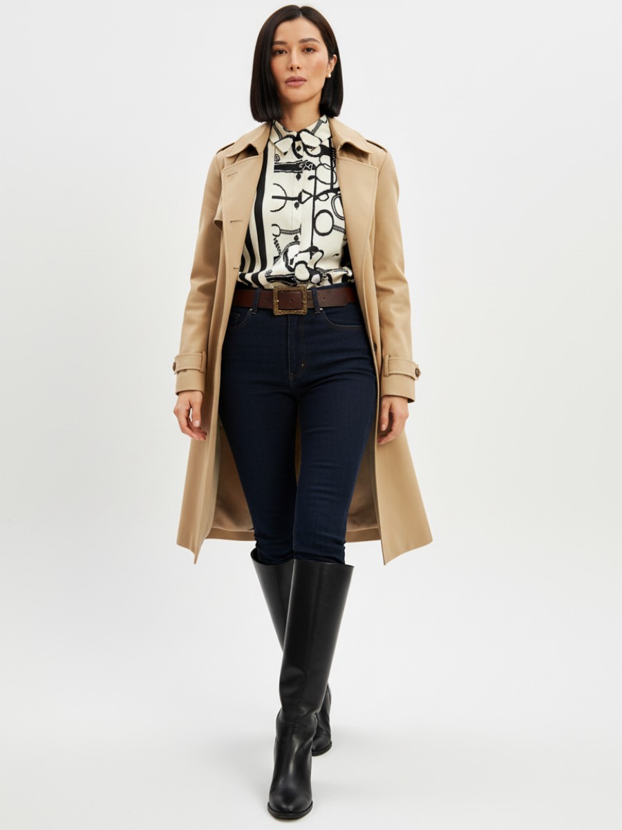 Блузка из атласной ткани  OD-887-1 черно-белая