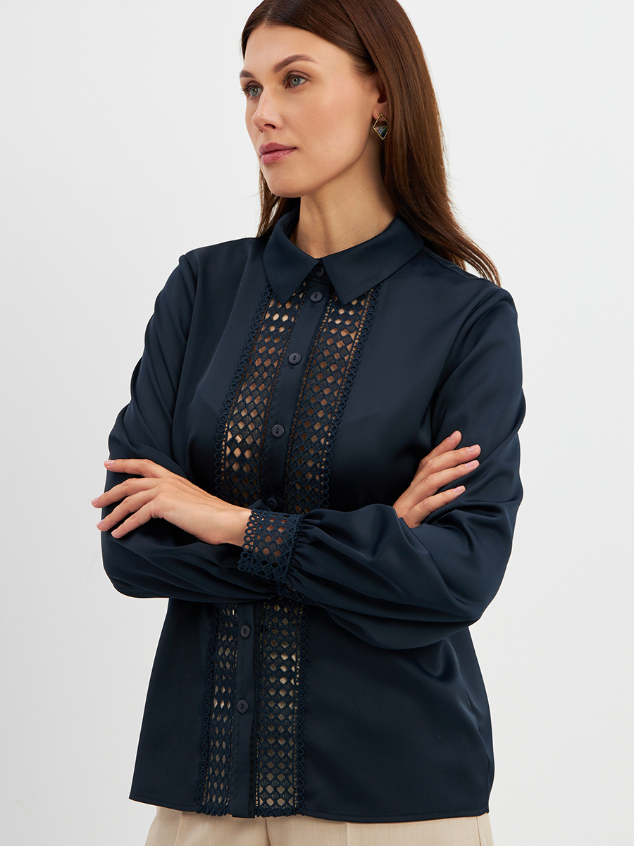 Блузка с кружевом OD-808-4 темно-синий