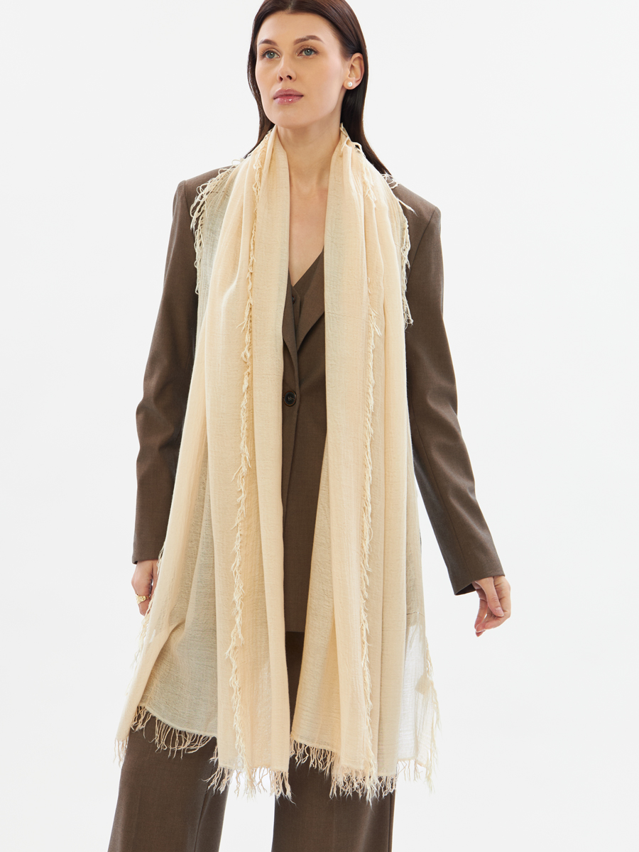 Палантин женский бежевый двусторонний из жатого шифона DRK-16-3