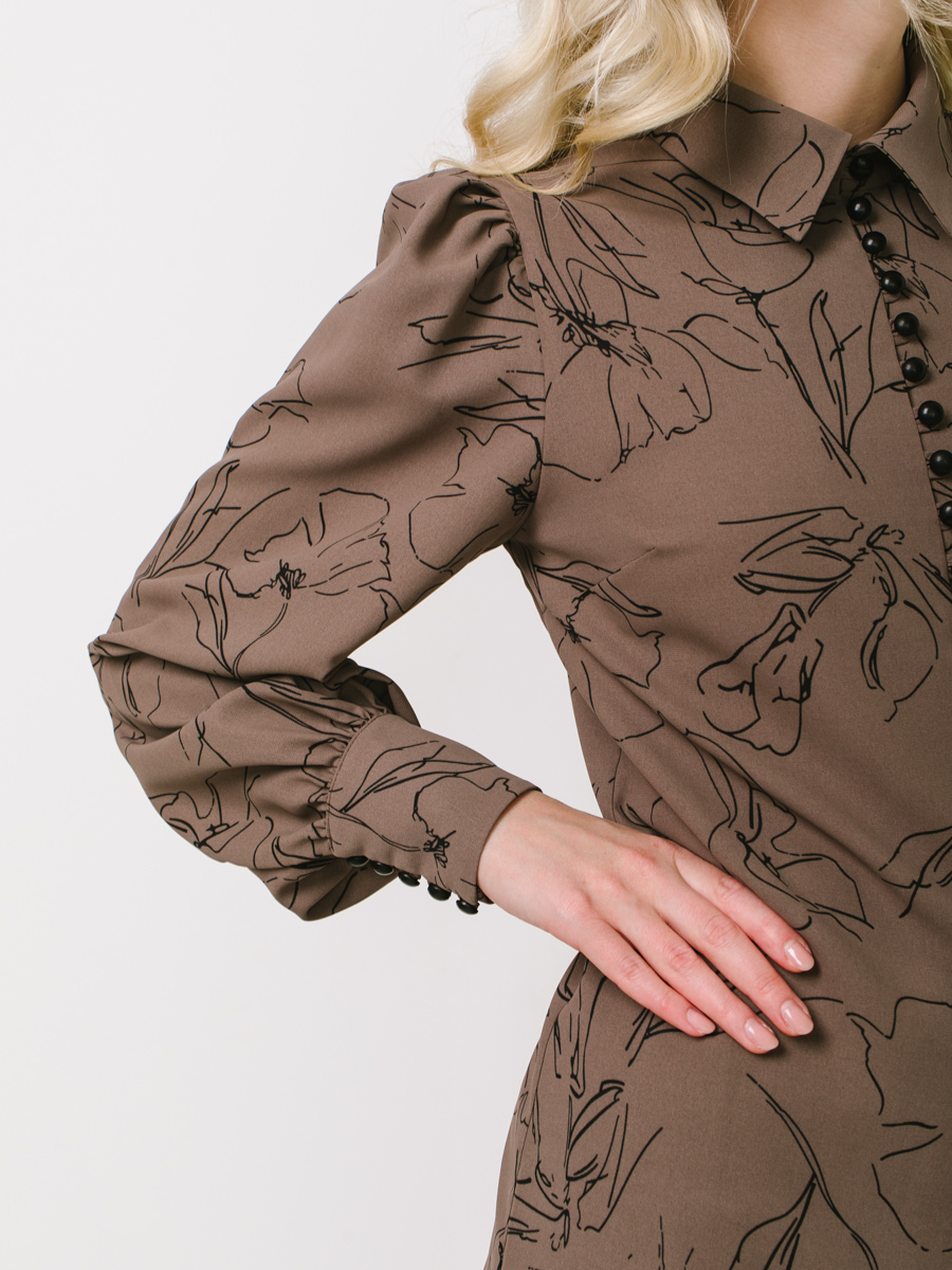 Блузка с принтом OD-639-28 коричневая черный цветок