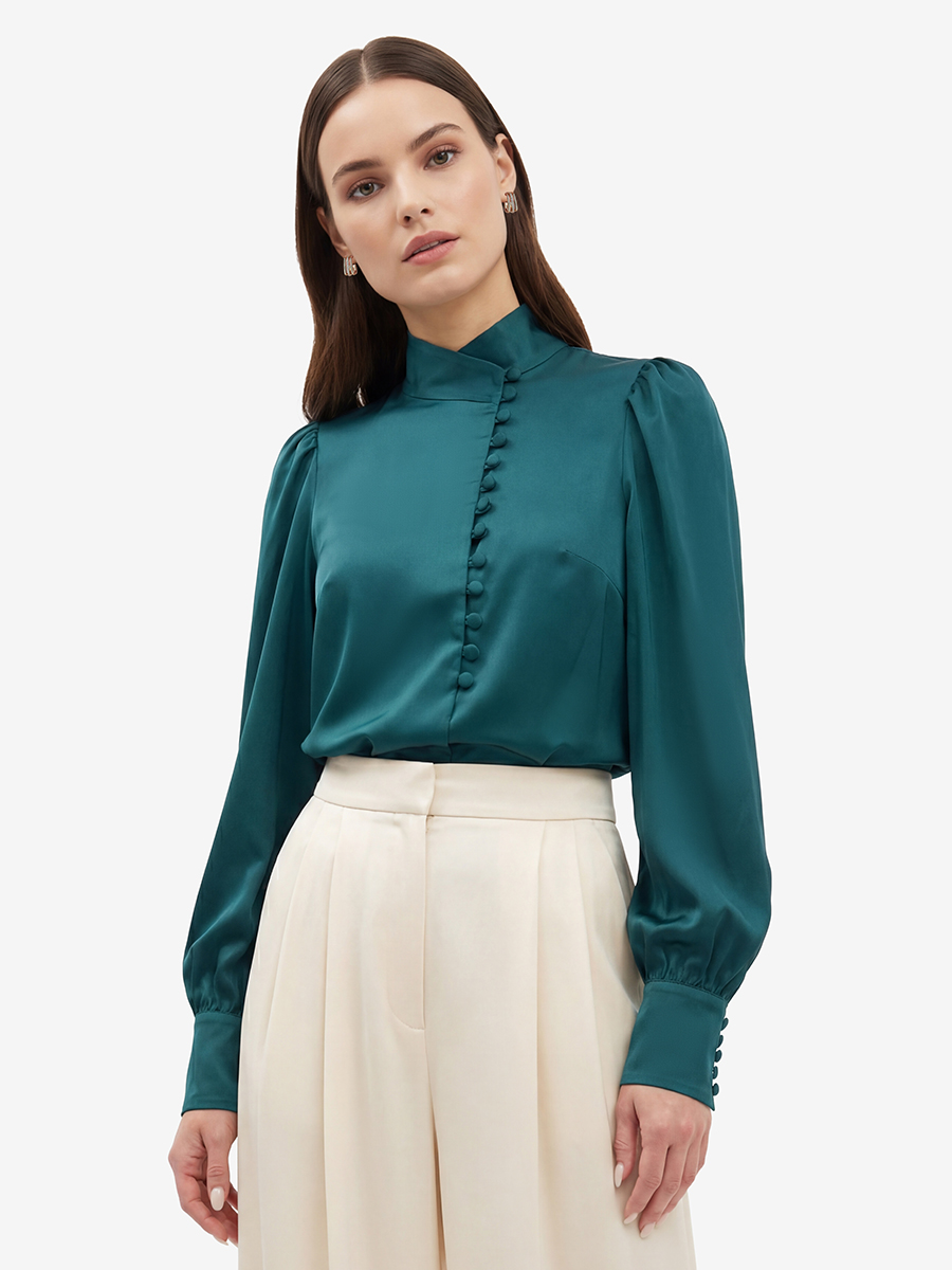 Блуза-косоворотка много пуговиц OD-550-13 морская волна