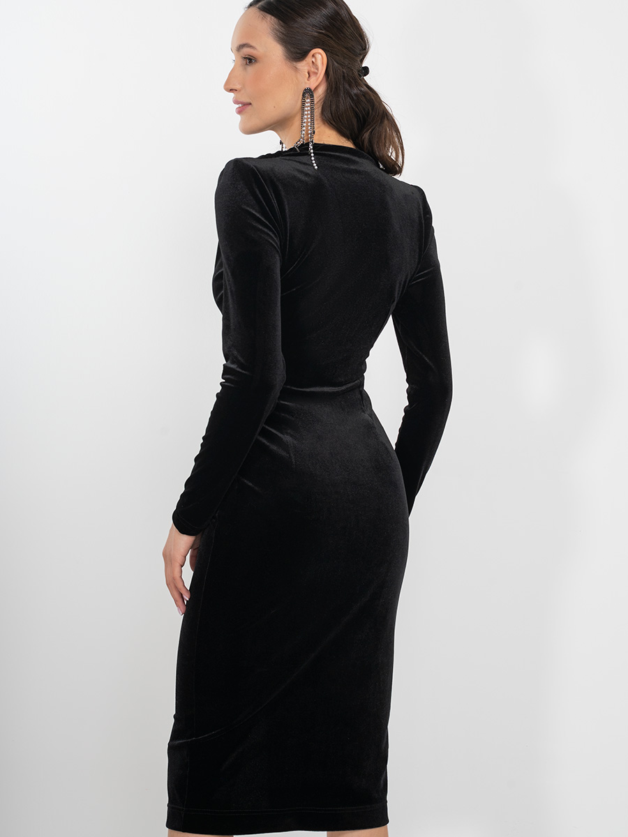 Платье из бархата с вырезом и разрезом OD-848-1 черное