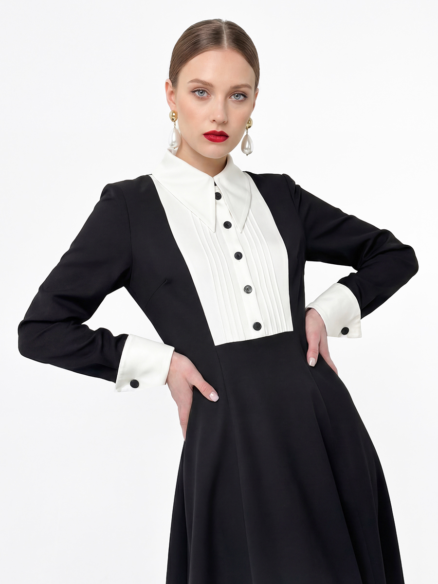 Платье черное из костюмной ткани с белой вставкой OD-1034-1