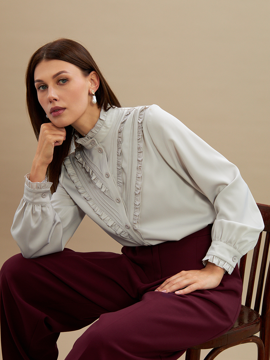 Блузка с рюшами OD-884-6 серо-коричневый