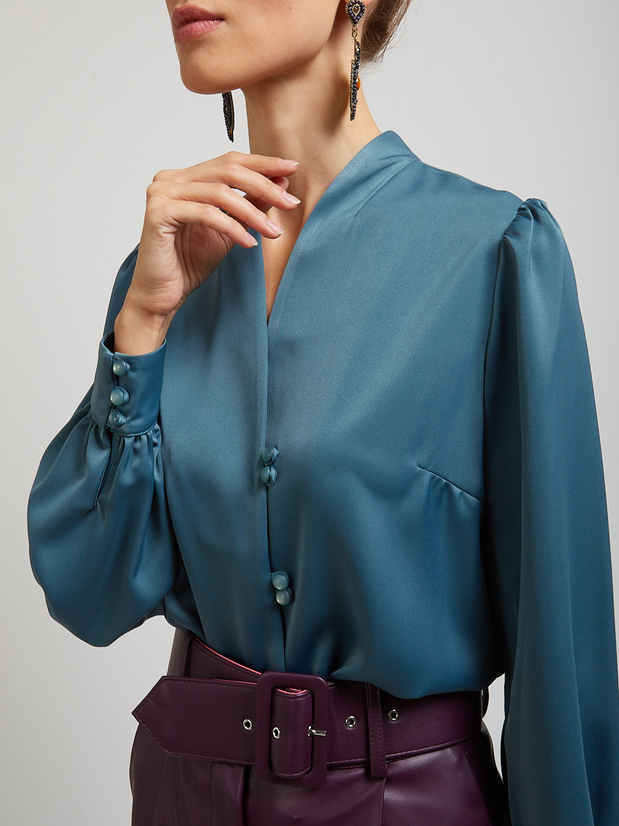 Блуза с вырезом сине-зеленая