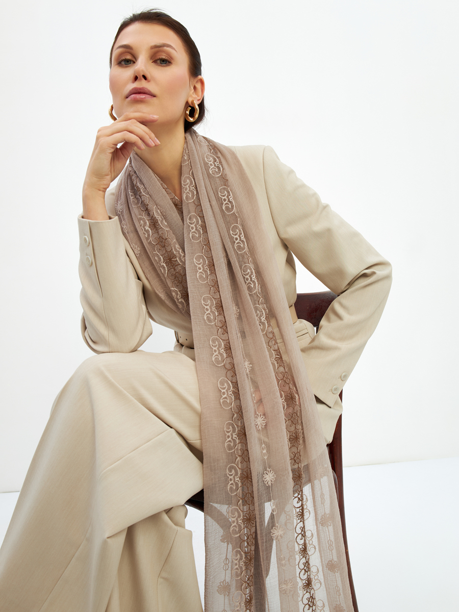 Палантин женский двусторонний с вышивкой Арт-деко DRK-1452-69