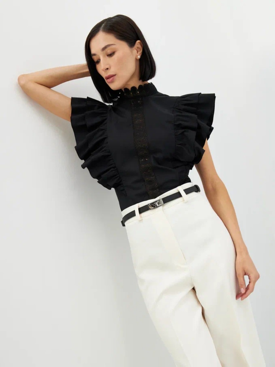 Блузка из хлопка с крыльями и кружевом OD-912-2 черный