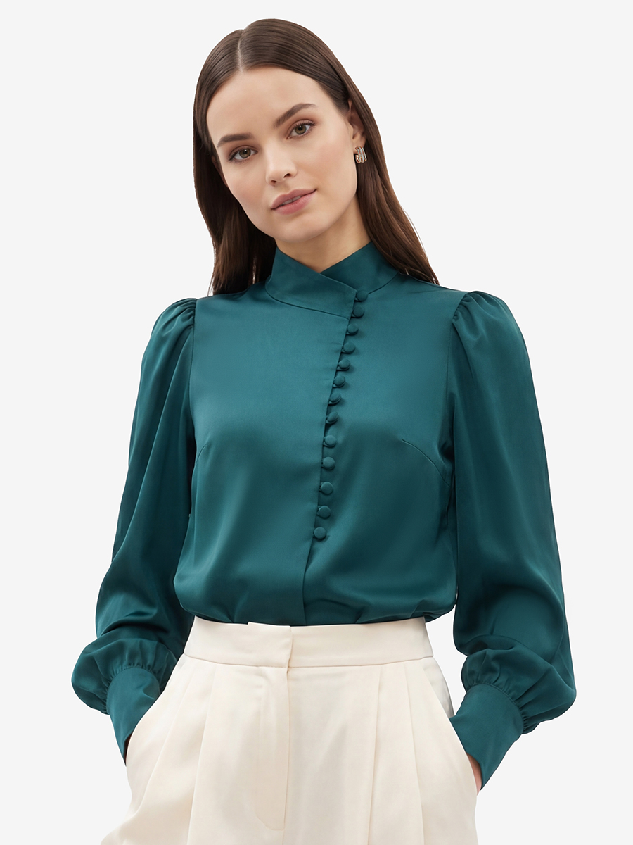 Блуза-косоворотка много пуговиц OD-550-13 морская волна