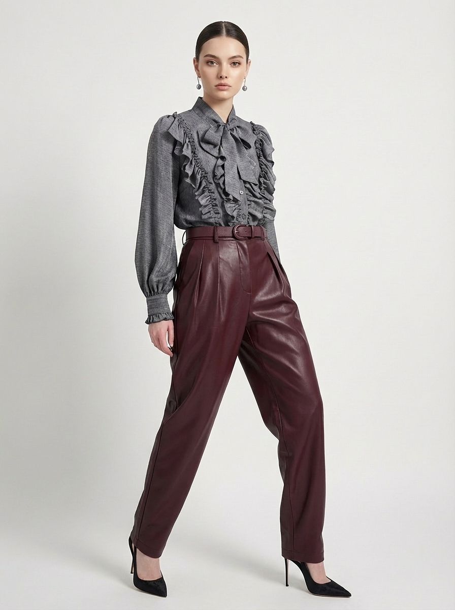 Блузка с рюшами и воротником-завязка OD-988-1 графит