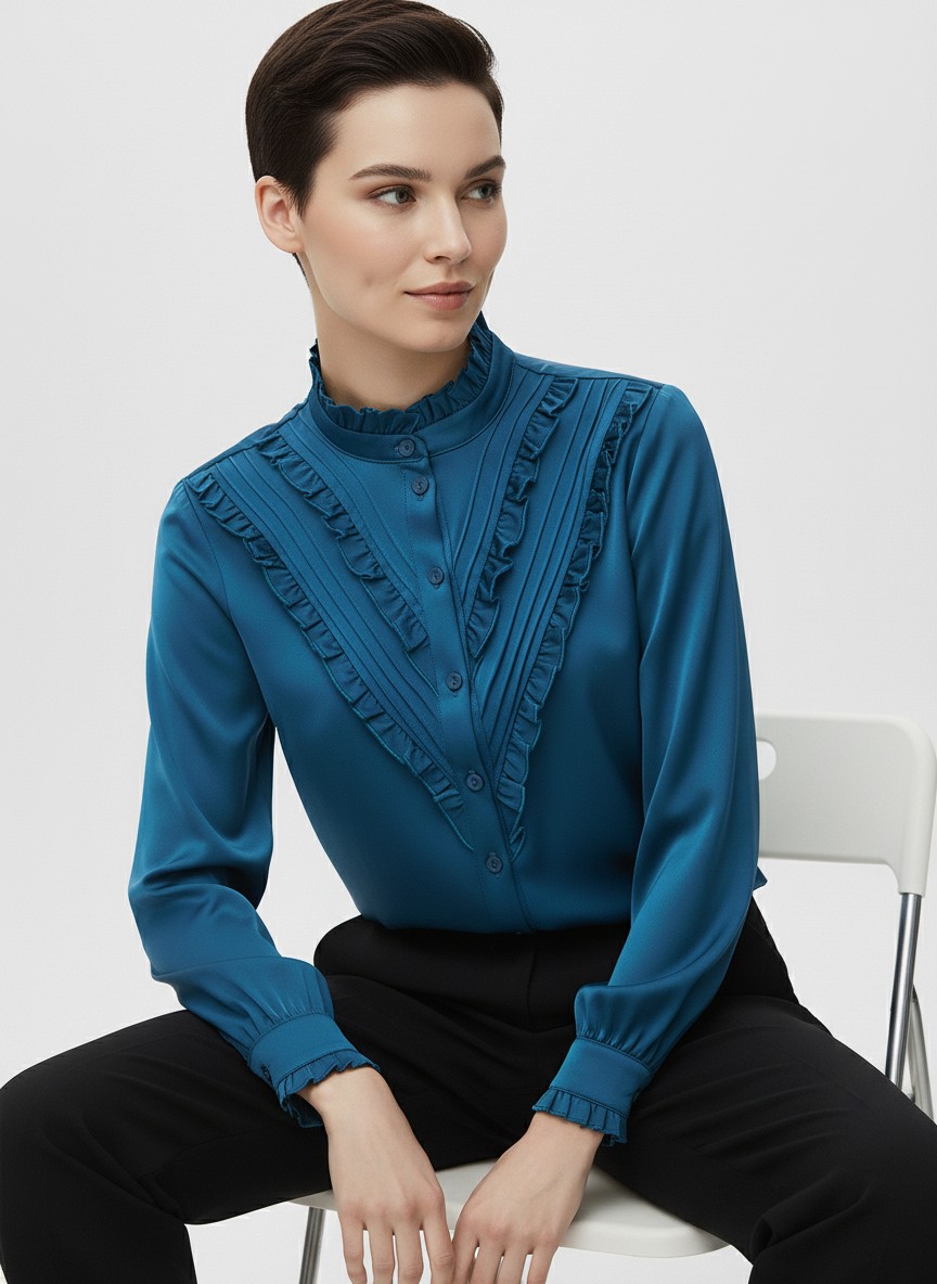 Блузка с рюшами OD-884-2 морская волна