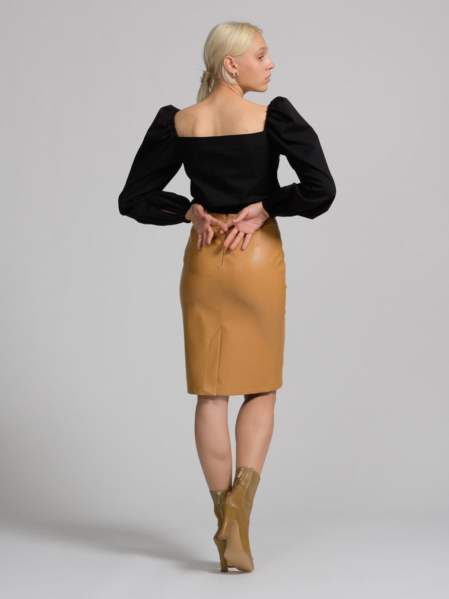 Юбка миди из экокожи с декоративной отстрочкой OD-478-1