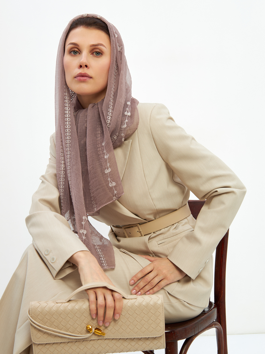 Палантин двусторонний с вышивкой арт-деко DRK-145-101