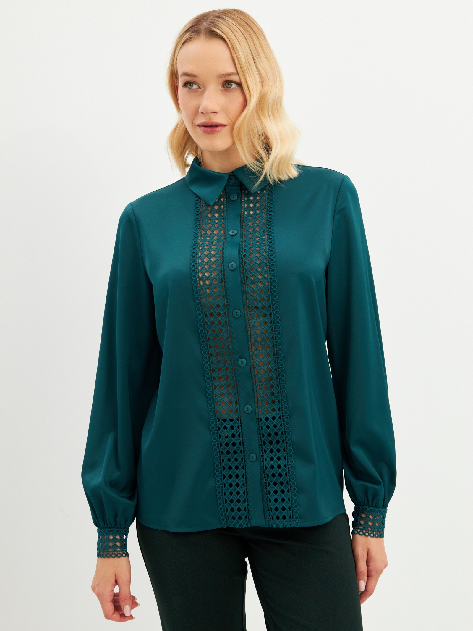 Блузка с кружевом OD-808-3 зеленый