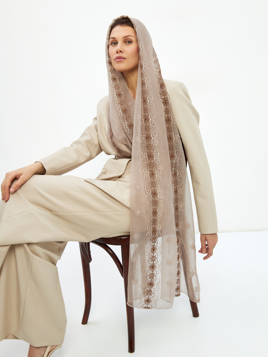 Палантин женский двусторонний с вышивкой Арт-деко DRK-1452-69