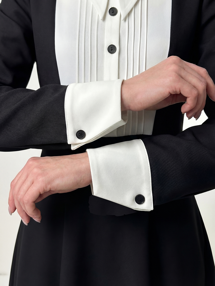 Платье черное из костюмной ткани с белой вставкой OD-1034-1