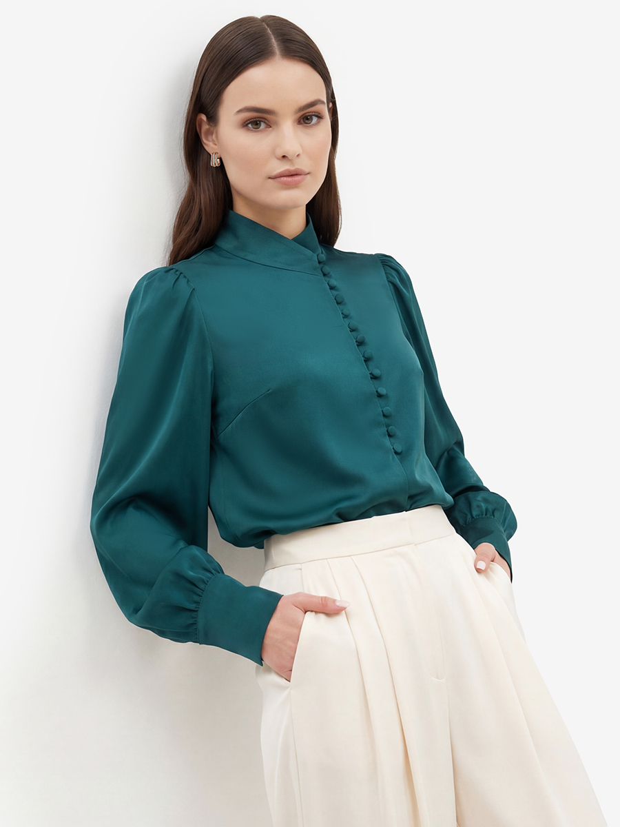 Блуза-косоворотка много пуговиц OD-550-13 морская волна