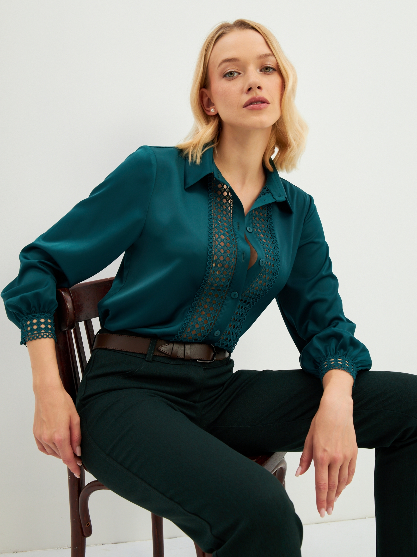 Блузка с кружевом OD-808-3 зеленый