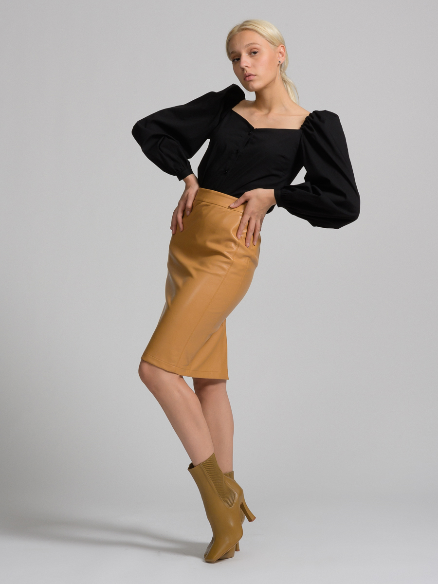 Юбка миди из экокожи с декоративной отстрочкой OD-478-1