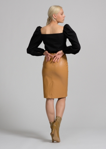 Юбка миди из экокожи с декоративной отстрочкой OD-478-1