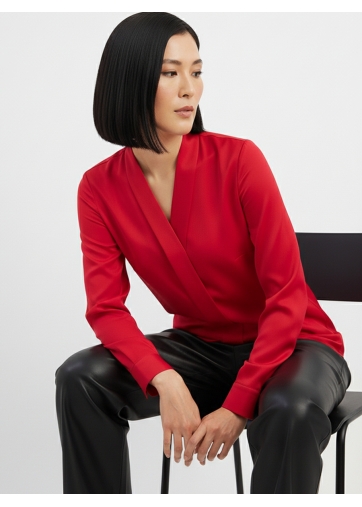 Блузка из сатина с V вырезом OD-8071-4 красный