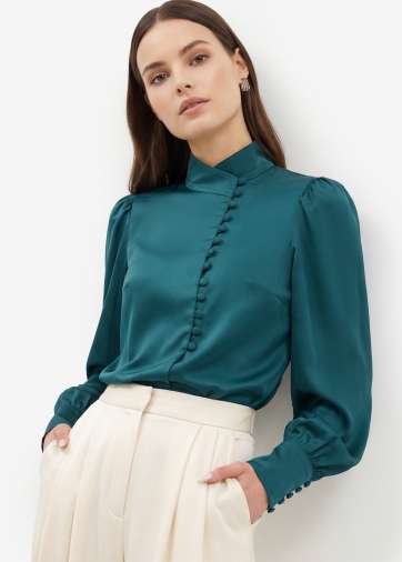 Блуза-косоворотка много пуговиц OD-550-13 морская волна