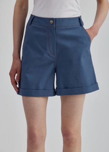 Шорты синие джинсовые трапеция с отворотами