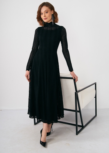 Платье теплое кружевное  OD-846-2 черное
