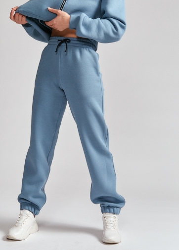 Брюки утепленные оверсайз на резинке синие