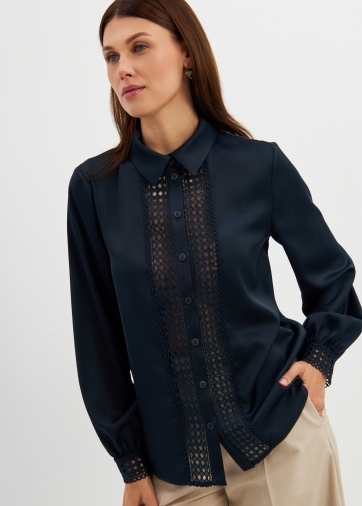 Блузка с кружевом OD-808-4 темно-синий