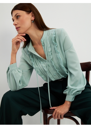 Блузка с рюшами OD-976-3 зеленый