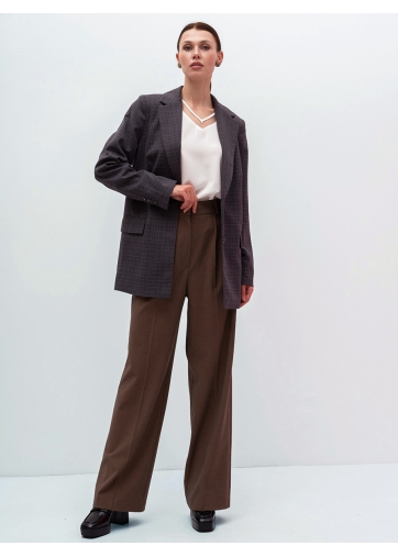 Жакет длинный OD-839-4 сине-бежевая клетка