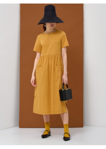 Платье хлопок OD-795-3 с планкой горчица