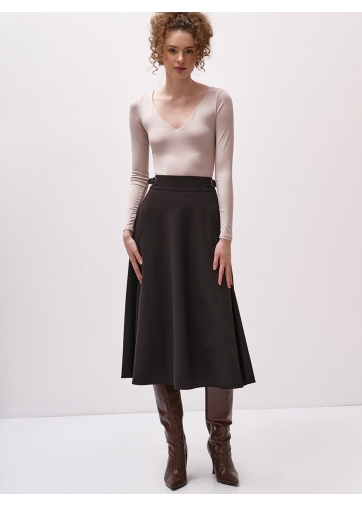 Юбка-колокол со сложным поясом OD-826-2 черно-коричневая