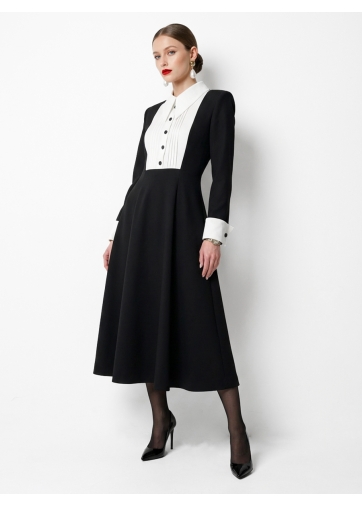 Платье черное из костюмной ткани с белой вставкой OD-1034-1