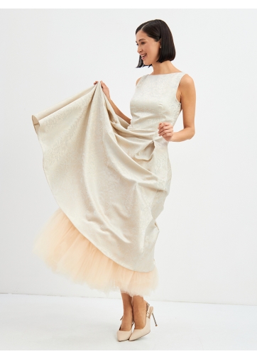 Платье из жаккарда + юбка из фатина OD-939-3 серо-голубой