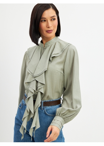 Блузкас отлетными рюшами OD-914-3 полынь
