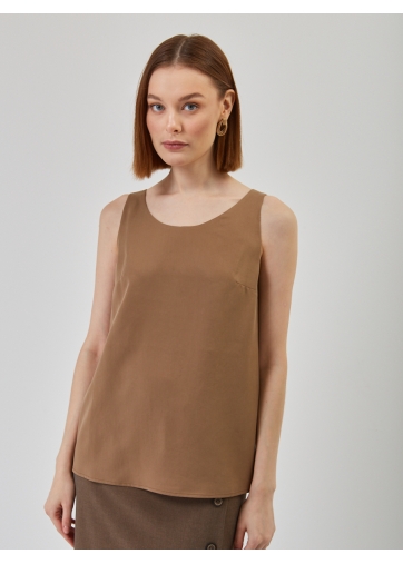 Топ из блузочной ткани с круглым вырезом OD-820-1, коричневый