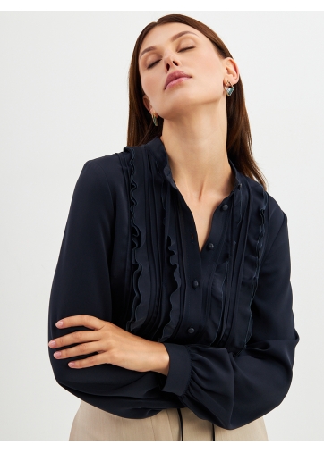 Блузка с рюшами OD-976-2 т.синий