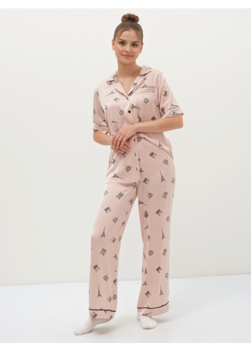 Костюм домашний из армани-шелка с брюками и рубашкой