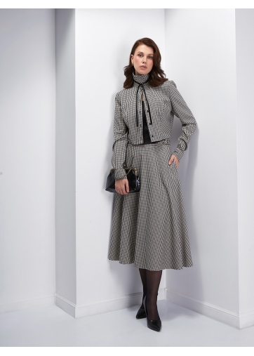 Блузка из клетки укороченная OD-857-1 бежево-черная