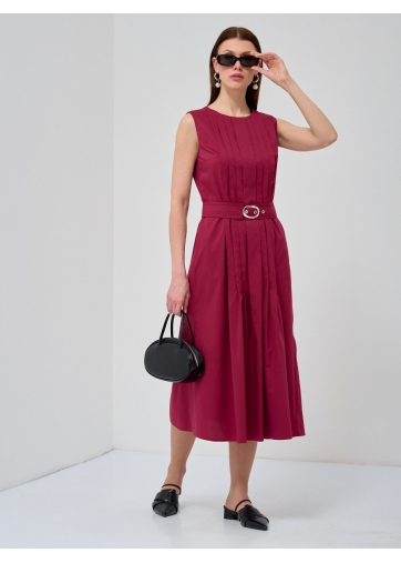 Платье хлопок OD-794-2 с поясом бордовое