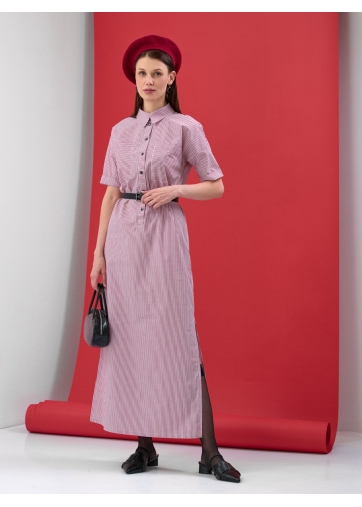 Платье-рубашка макси в полоску с боковыми разрезами